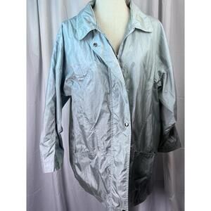 VTG HABAND Womens Sz M Crinkle Windbreaker 80s-90s Jacket Metallic Silver EUC